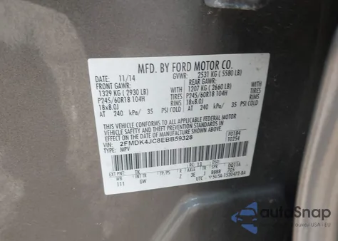 2014 Ford Edge Sel from USA, damaged, VIN 2FMDK4JC8EBB59328